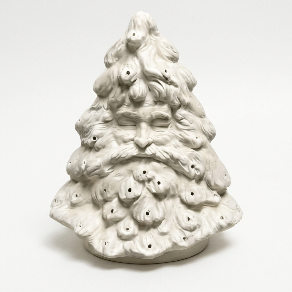 Santa Face ceramic Christmas tree on a soft-white background