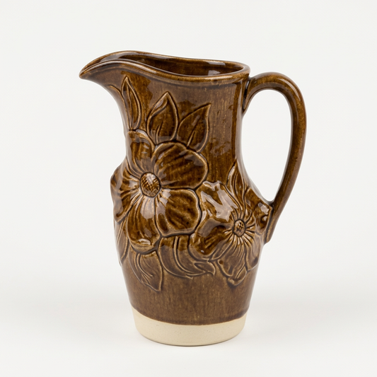Brown floral mug on soft white