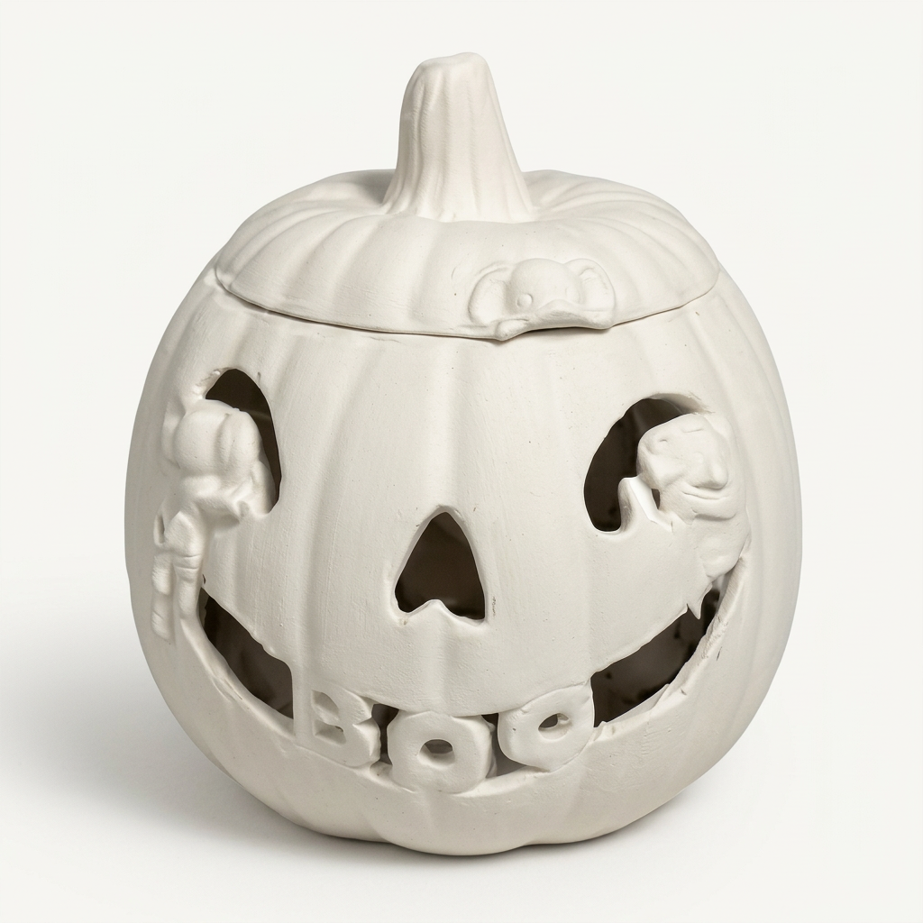 Large BOO pumpkin with mice on soft white background