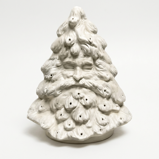 Santa Face ceramic Christmas tree on a soft-white background