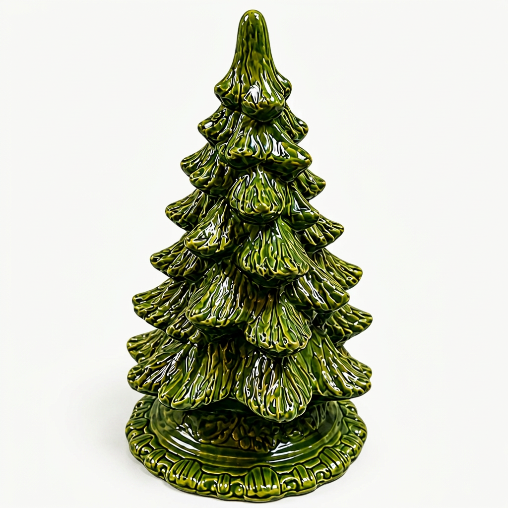 Vintage green ceramic tree on soft white background