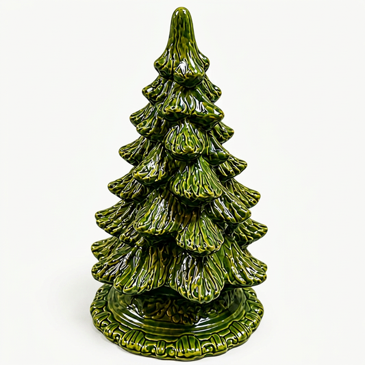 Vintage green ceramic tree on soft white background